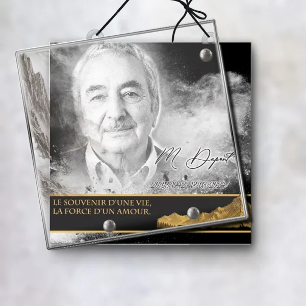 Plaque funéraire carré montagne suspendue par cordelette, kit de fixation inclus, 1er sous-décor