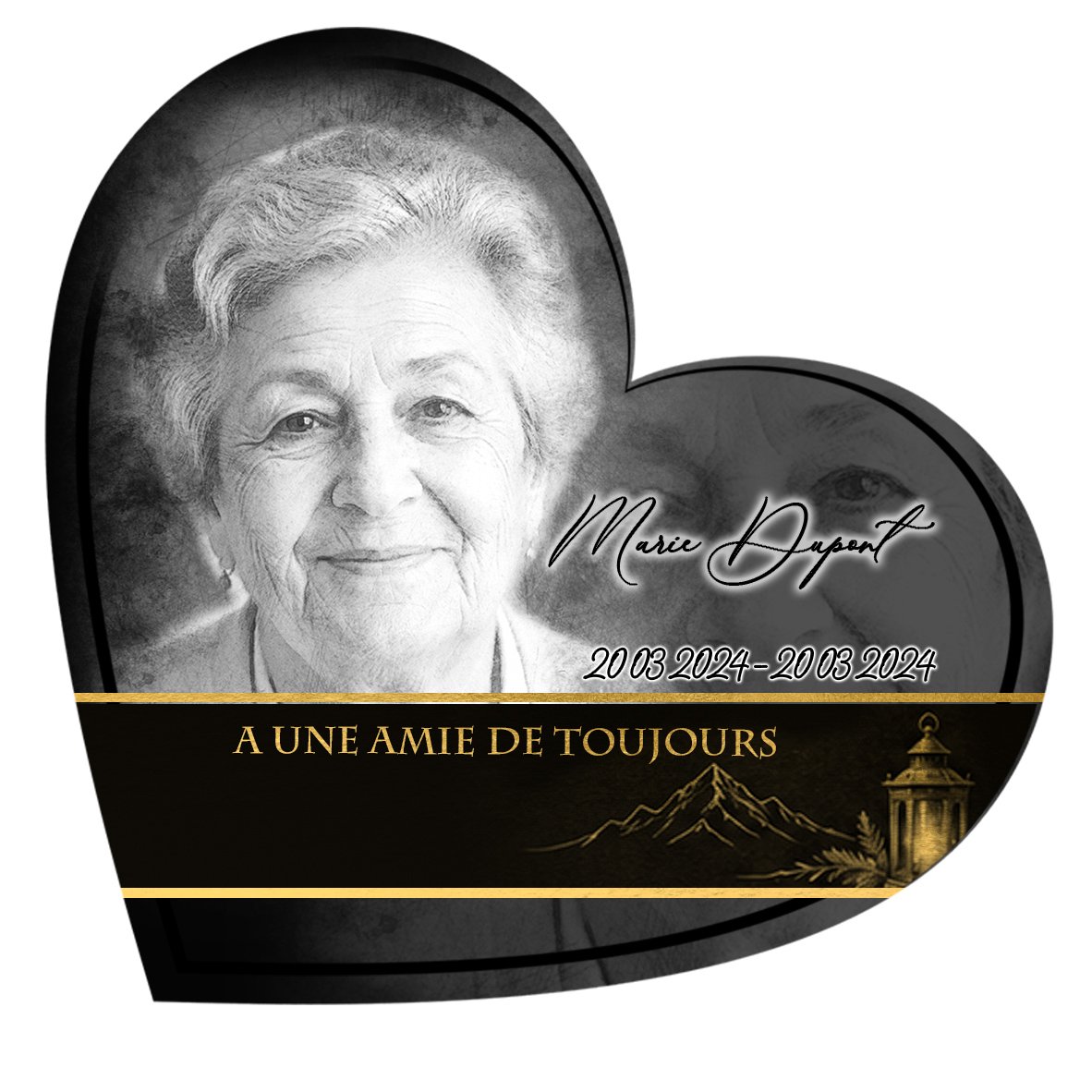 Plaque Cœur Montagne effet Crayon, ambiance complète portrait + fond