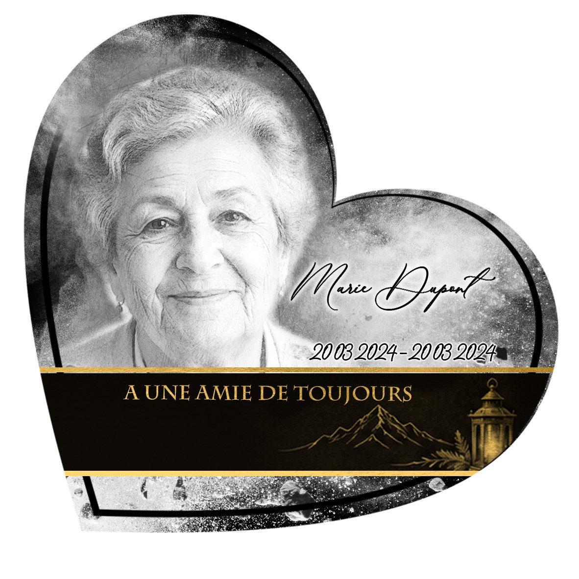 Plaque Cœur Montagne effet Éclat, ambiance complète portrait + fond