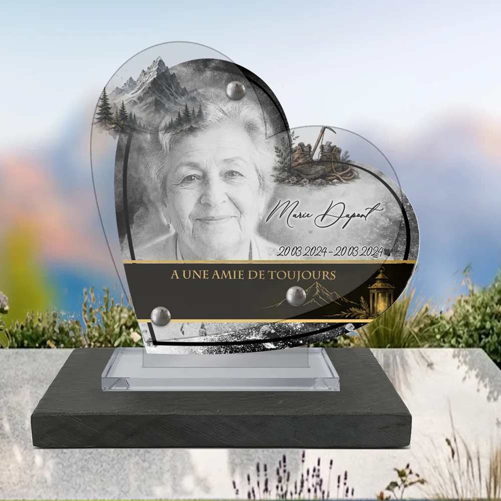 Plaque Cœur Montagne à poser sur socle ardoise du Brésil