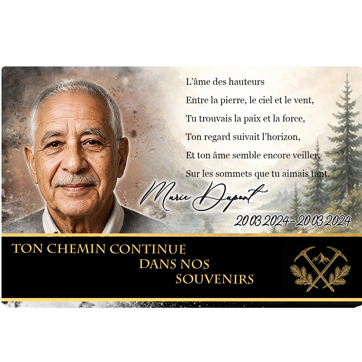 Plaque Panoramique Montagne effet Éclat, ambiance complète portrait + fond