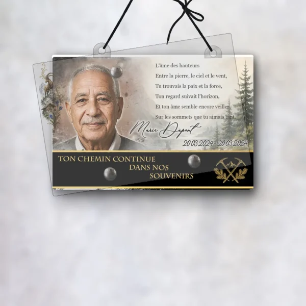 Plaque funéraire panoramique montagne suspendue par cordelette, kit de fixation inclus, 1er sous-décor