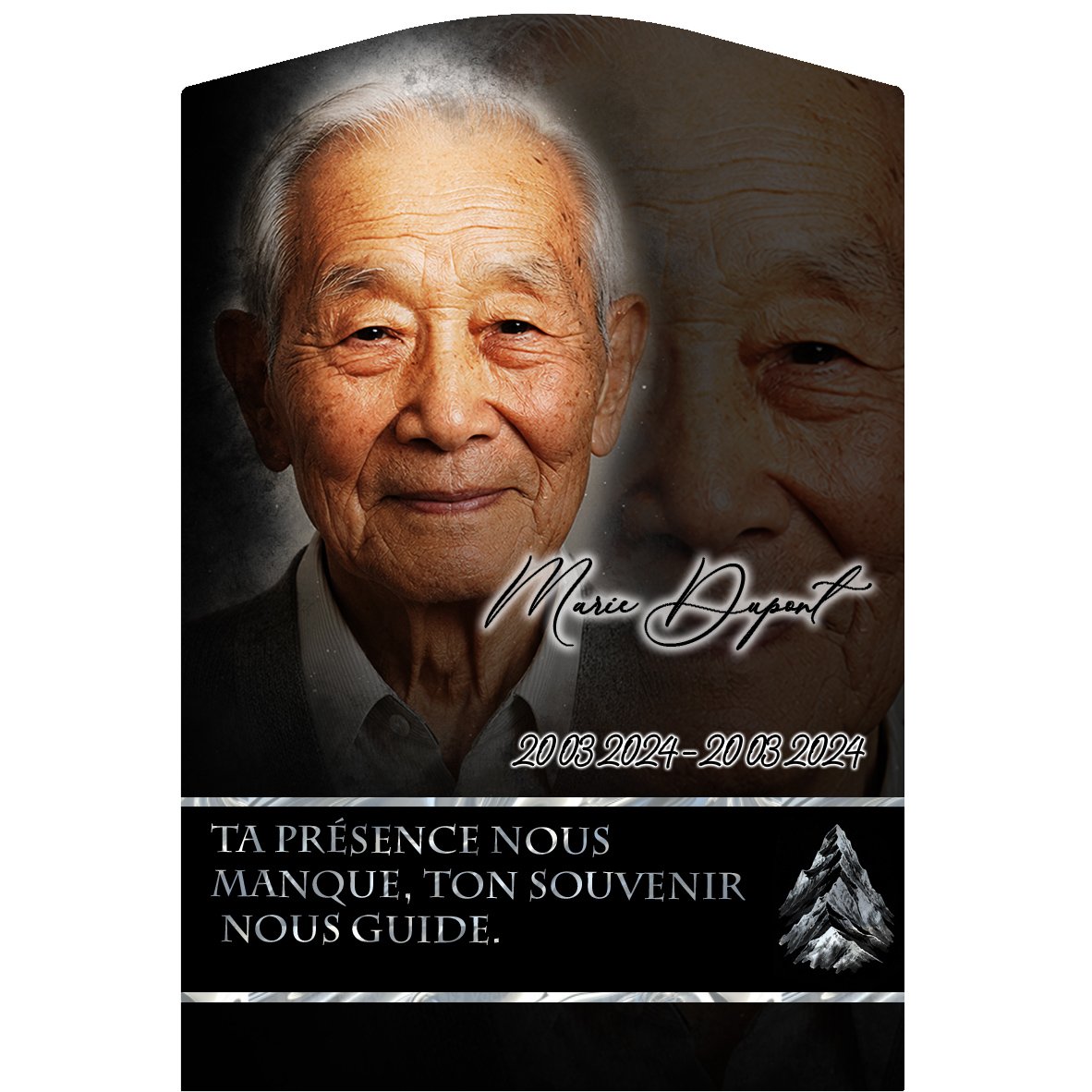 Plaque Stèle Montagne effet Crayon, ambiance complète portrait + fond
