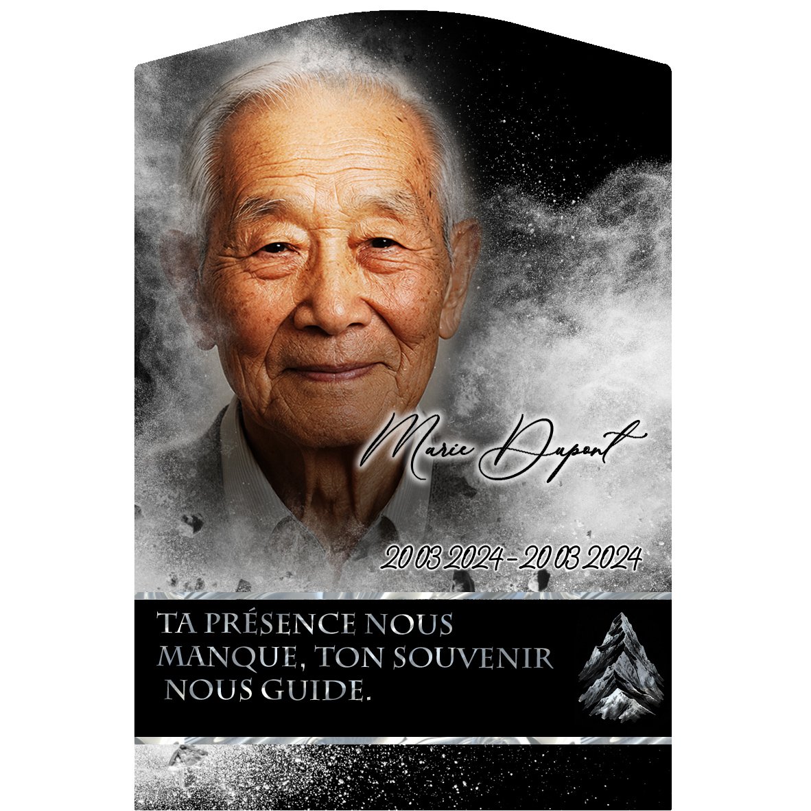 Plaque Stèle Montagne effet Éclat, ambiance complète portrait + fond