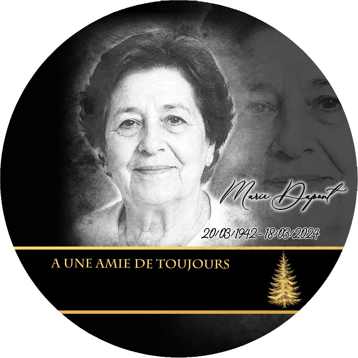 Plaque Circulaire Montagne effet Crayon, ambiance complète portrait + fond