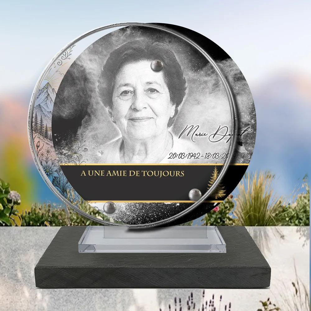 Plaque Circulaire Montagne à poser sur socle ardoise du Brésil
