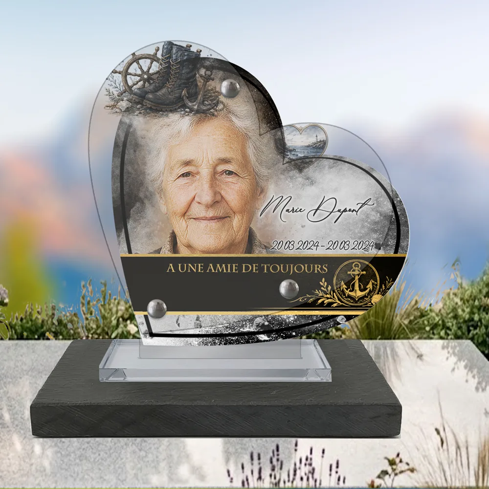 Plaque Cœur Mer à poser sur socle ardoise du Brésil