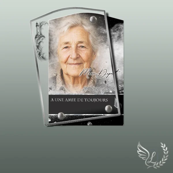 Plaque funéraire rectangle mer collée sur pierre tombale, double-face professionnel inclus, 1er sous-décor du thème