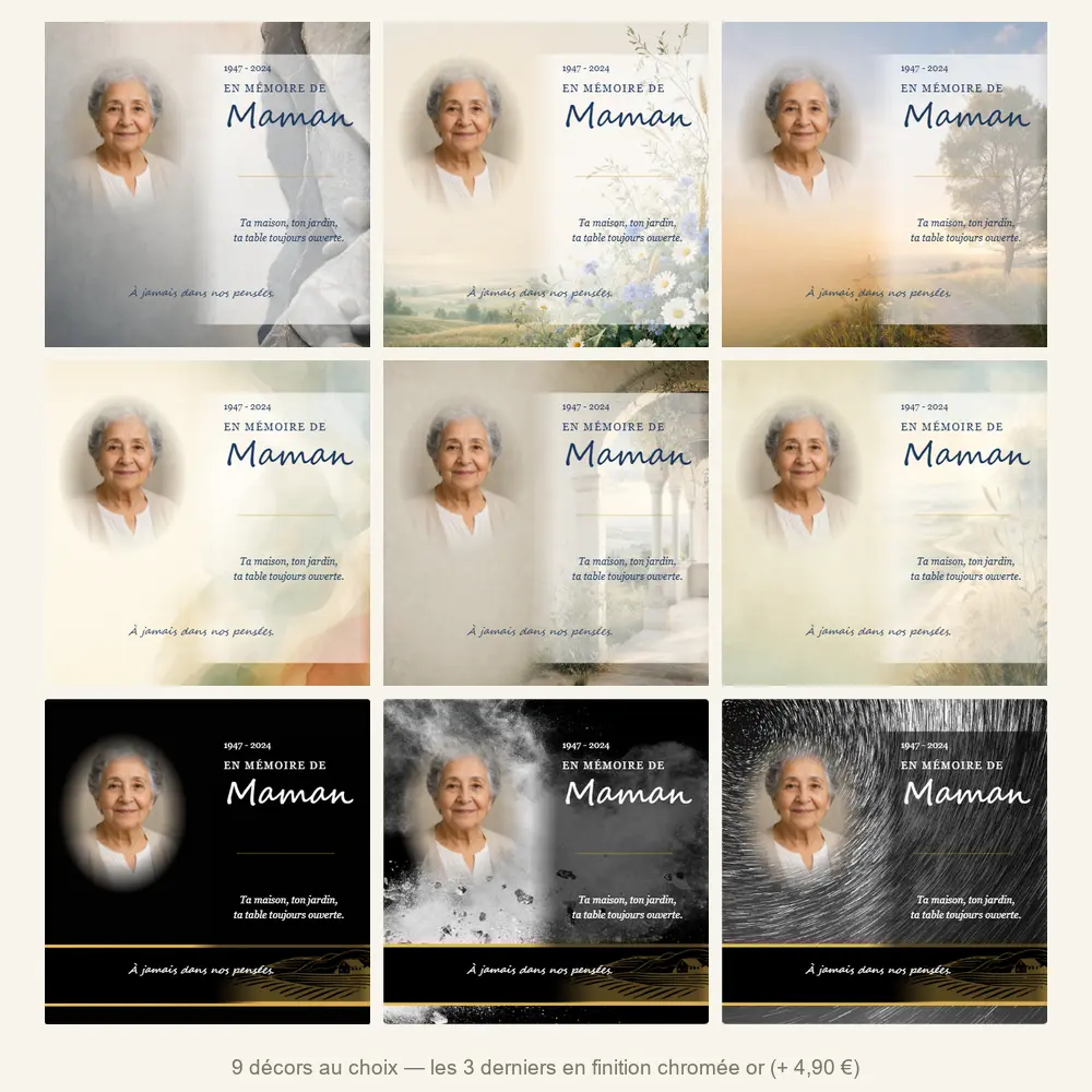 Plaque funéraire carré Campagne — neuf décors de fond au choix