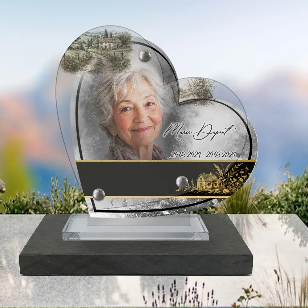 Plaque Cœur Campagne à poser sur socle ardoise du Brésil