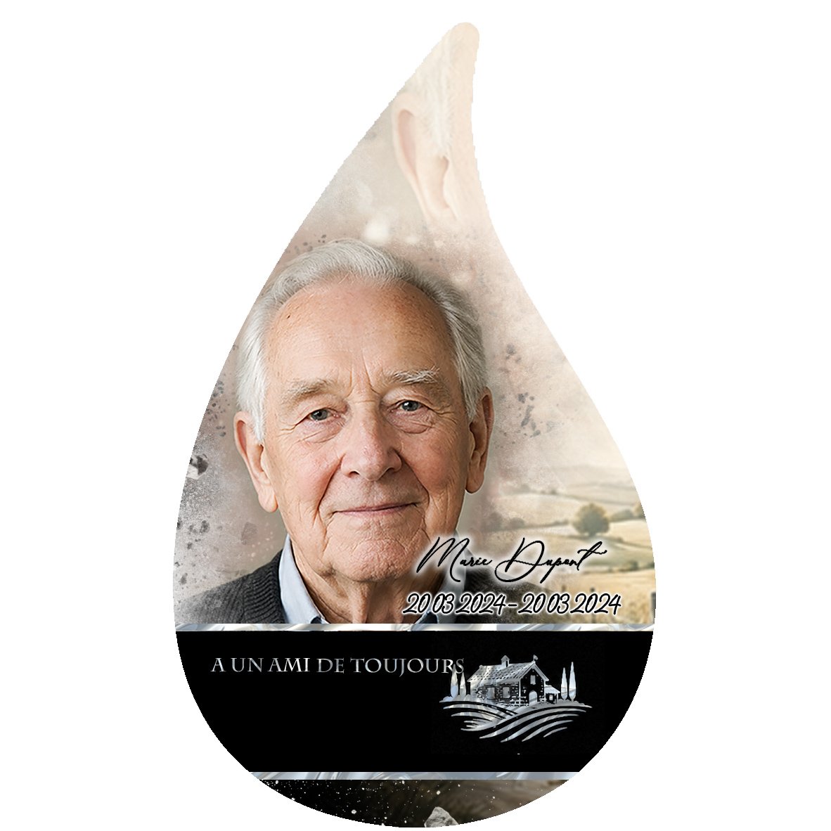 Plaque Flamme Campagne effet Éclat, ambiance complète portrait + fond