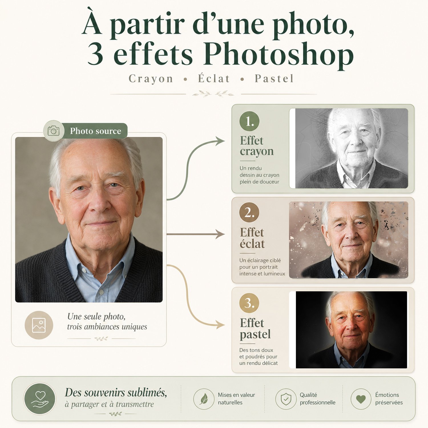 Trois effets photo Pastel, Crayon, Éclat pour plaque Flamme Campagne