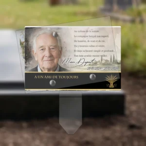 Plaque funéraire panoramique campagne plantée par appendice plexiglas, sol meuble ou pot, 1er sous-décor