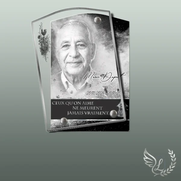 Plaque funéraire rectangle campagne collée sur pierre tombale, double-face professionnel inclus, 1er sous-décor du thème