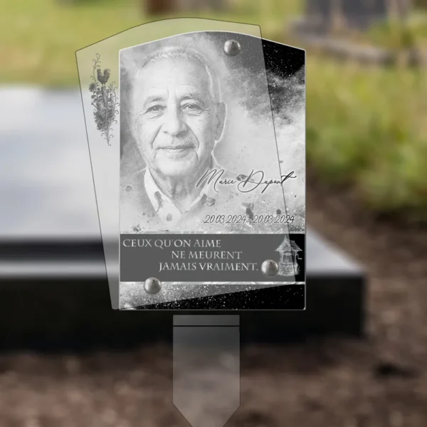 Plaque funéraire rectangle campagne plantée par appendice plexiglas, sol meuble ou pot, 1er sous-décor