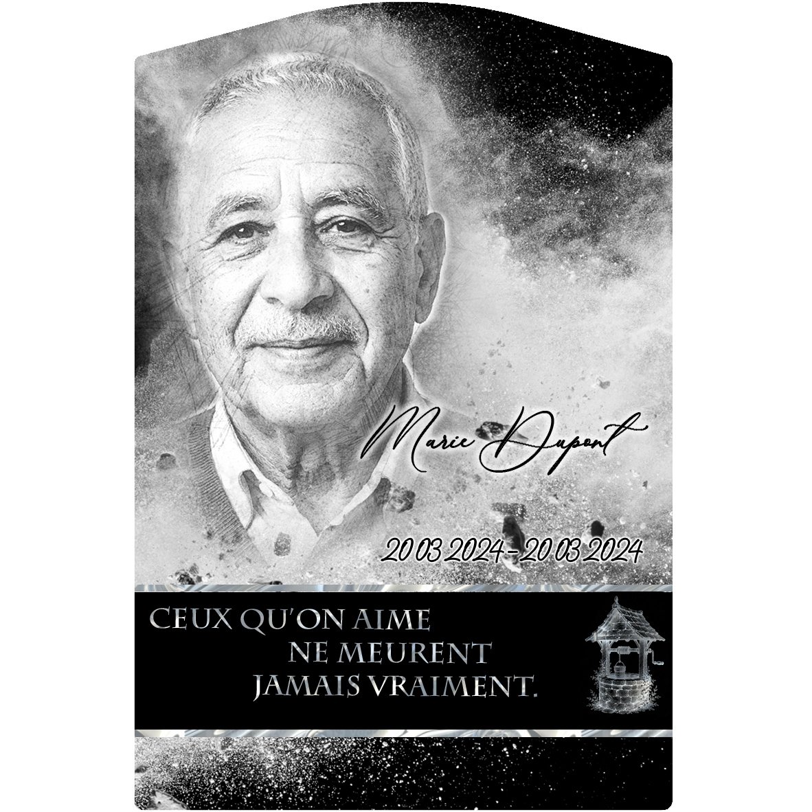 Plaque Stèle Campagne effet Éclat, ambiance complète portrait + fond