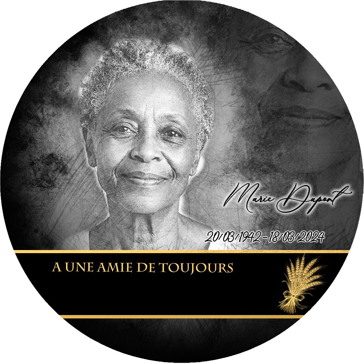 Plaque Circulaire Campagne effet Crayon, ambiance complète portrait + fond