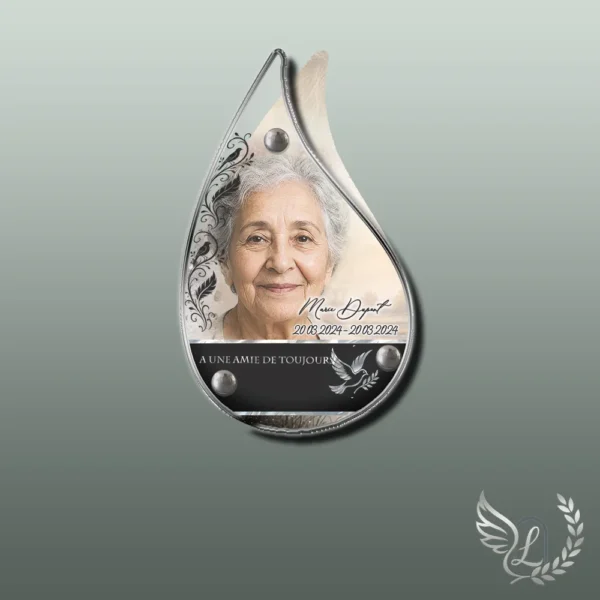 Plaque funéraire flamme oiseaux collée sur pierre tombale, double-face professionnel inclus, 1er sous-décor du thème