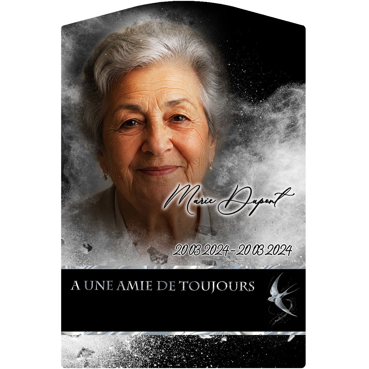 Plaque Stèle Oiseaux effet Éclat, ambiance complète portrait + fond