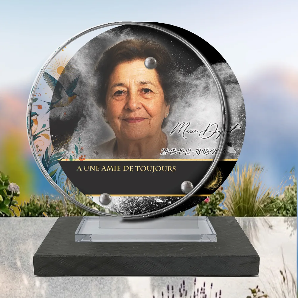 Plaque Circulaire Oiseaux à poser sur socle ardoise du Brésil
