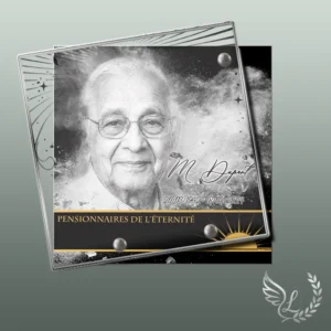 Plaque funéraire carré soleil collée sur pierre tombale, double-face professionnel inclus, 1er sous-décor du thème