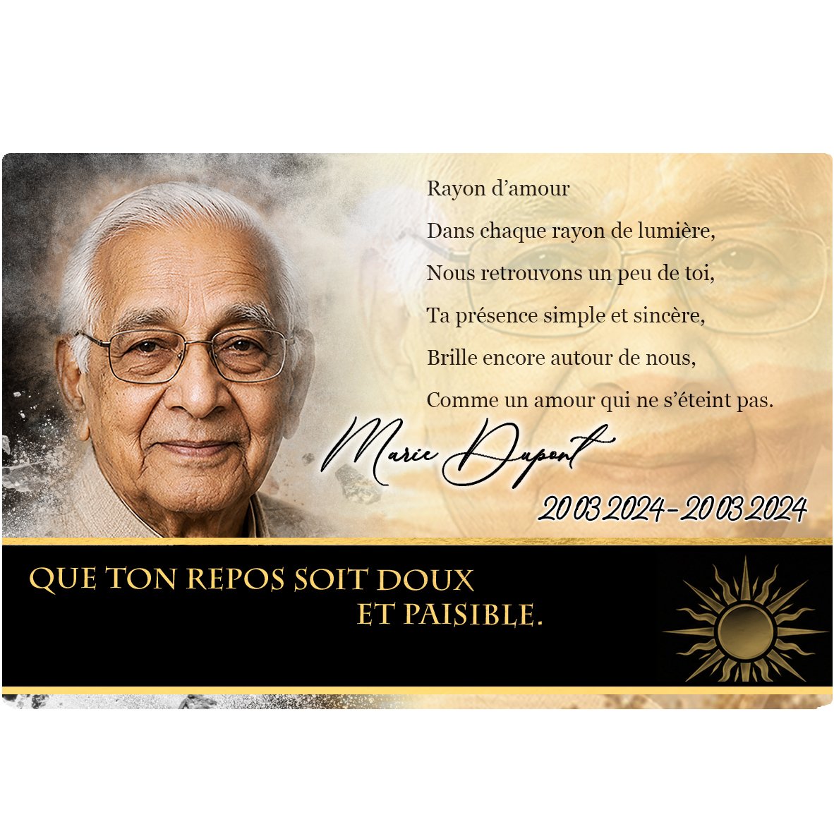 Plaque Panoramique Soleil effet Éclat, ambiance complète portrait + fond