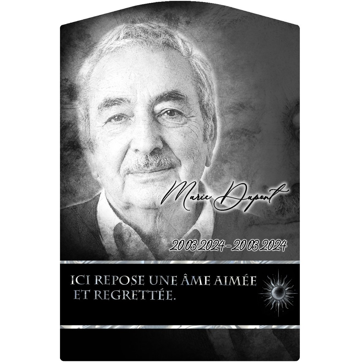 Plaque Stèle Soleil effet Crayon, ambiance complète portrait + fond