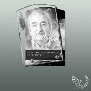Plaque funéraire rectangle soleil collée sur pierre tombale, double-face professionnel inclus, 1er sous-décor du thème