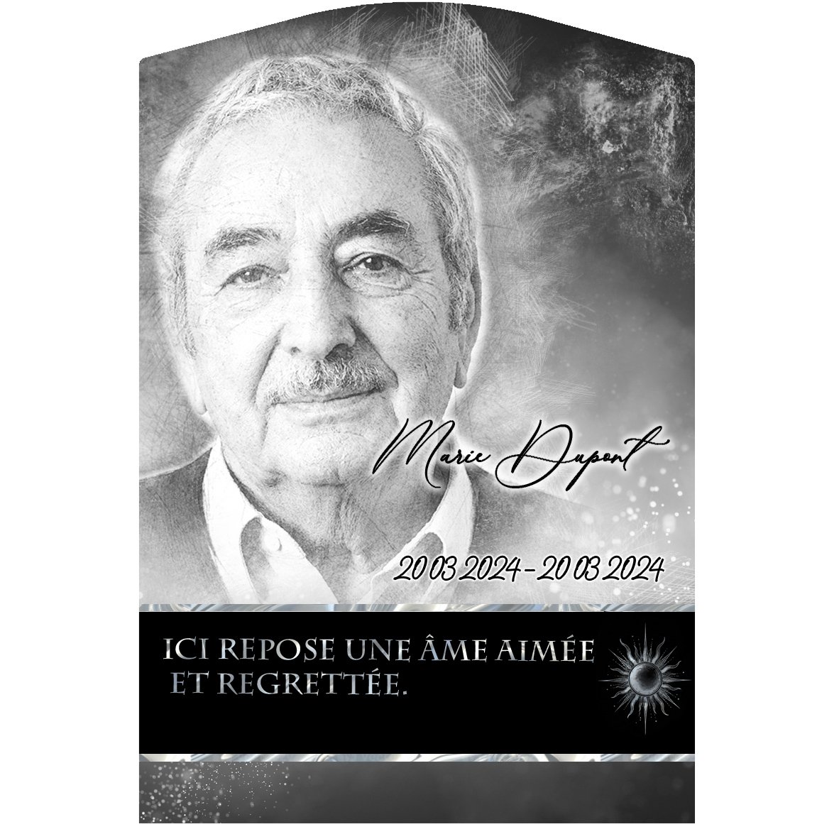 Plaque Stèle Soleil effet Pastel, ambiance complète portrait + fond
