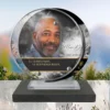 Plaque funéraire médaillon rond soleil posée sur socle ardoise du Brésil, fixation inox, 1er sous-décor