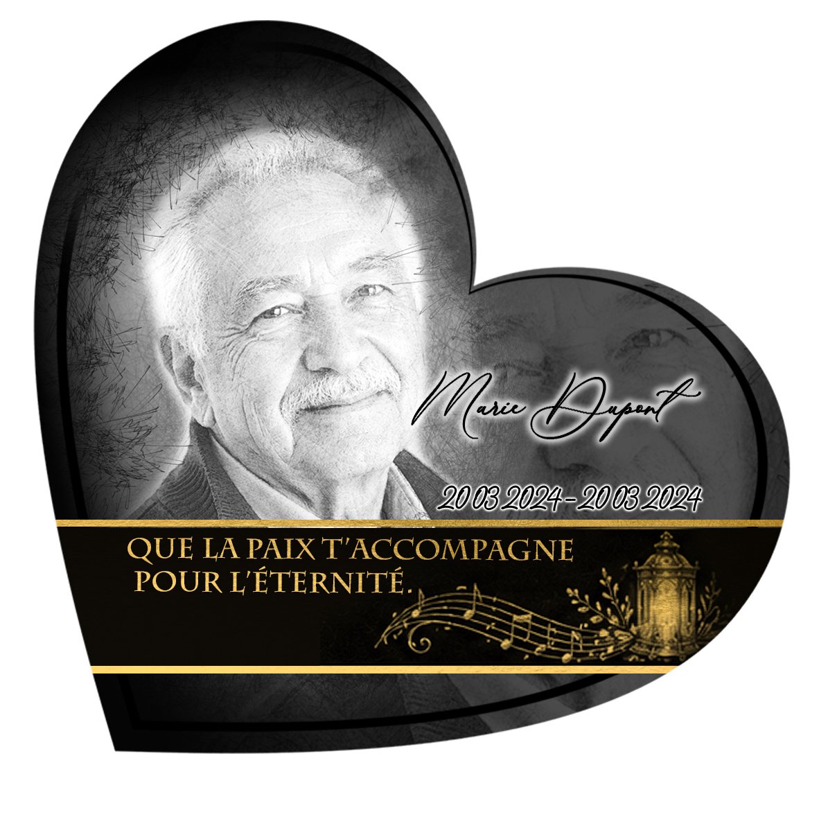 Plaque Cœur Musique effet Crayon, ambiance complète portrait + fond