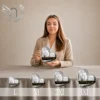 Gamme complète de plaques funéraires en forme de cœur avec portrait et finition or, présentées en 4 tailles croissantes, thème musique et passions