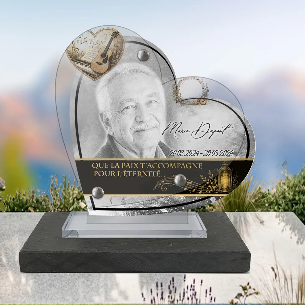 Plaque Cœur Musique à poser sur socle ardoise du Brésil
