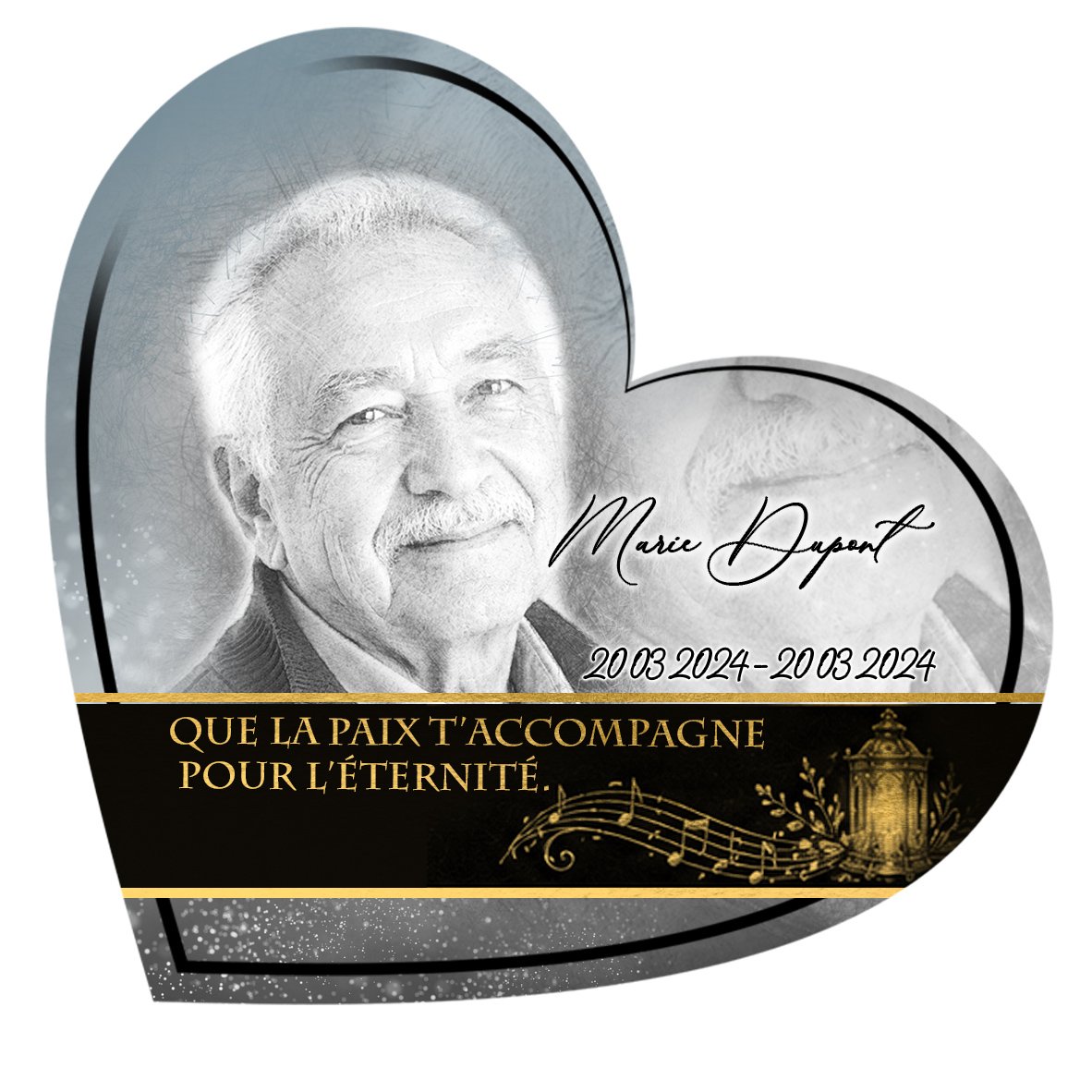 Plaque Cœur Musique effet Pastel, ambiance complète portrait + fond
