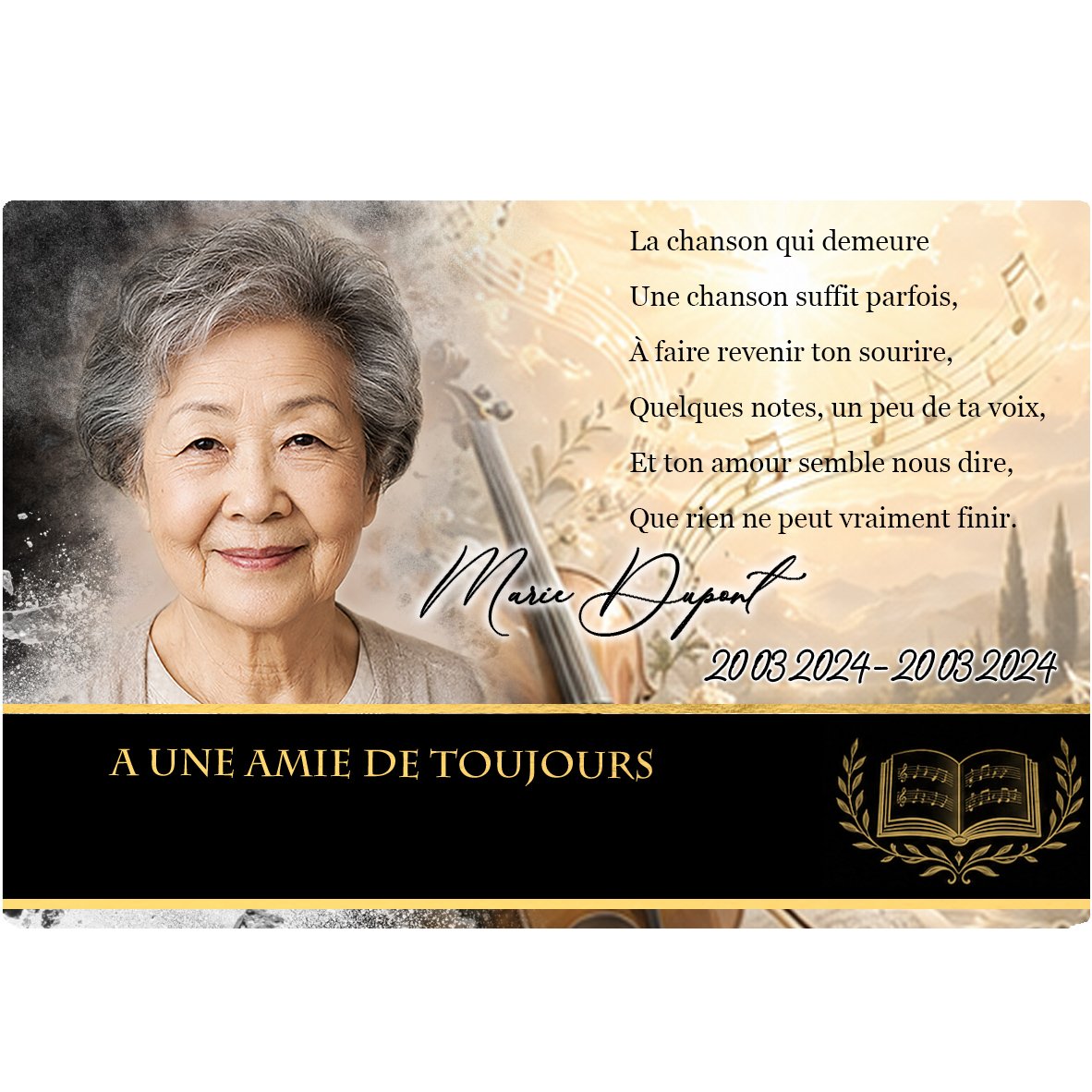Plaque Panoramique Musique effet Éclat, ambiance complète portrait + fond