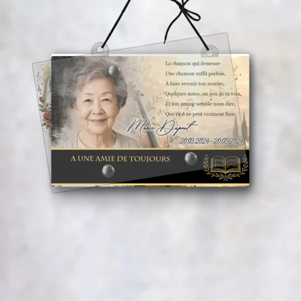 Plaque funéraire panoramique musique suspendue par cordelette, kit de fixation inclus, 1er sous-décor