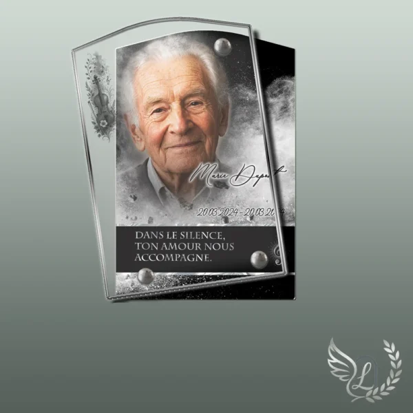 Plaque funéraire rectangle musique collée sur pierre tombale, double-face professionnel inclus, 1er sous-décor du thème