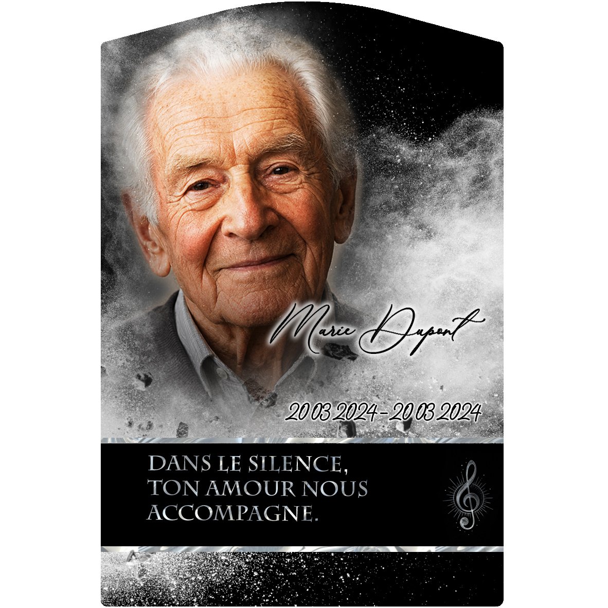 Plaque Stèle Musique effet Éclat, ambiance complète portrait + fond