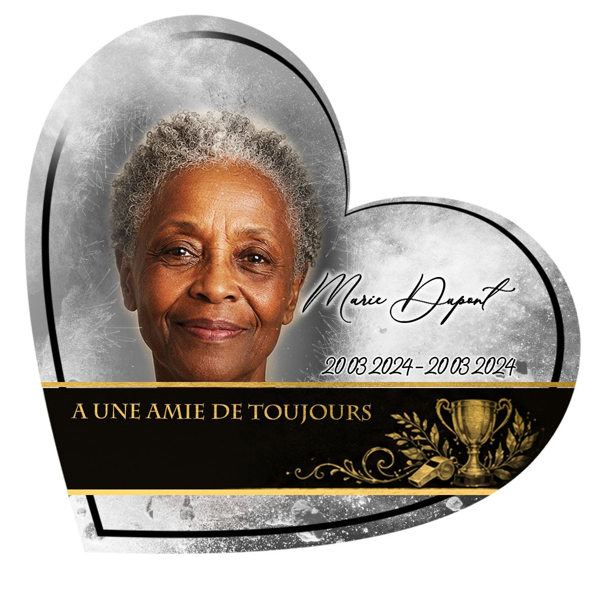 Plaque Cœur Sport effet Éclat, ambiance complète portrait + fond