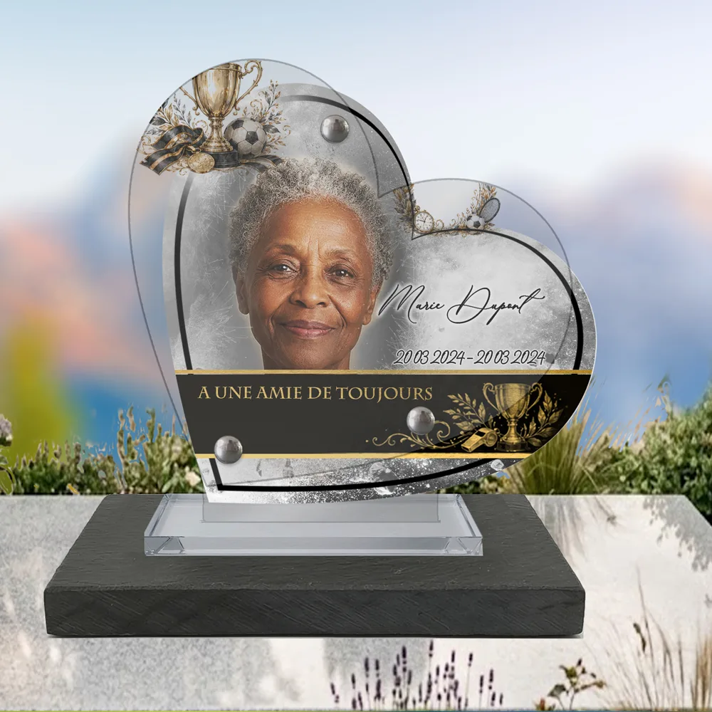 Plaque Cœur Sport à poser sur socle ardoise du Brésil