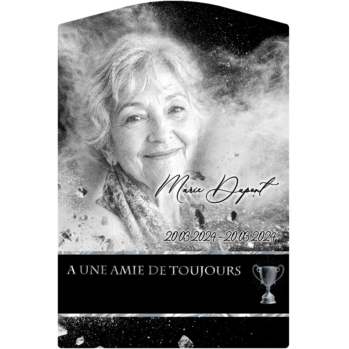 Plaque Stèle Sport effet Éclat, ambiance complète portrait + fond