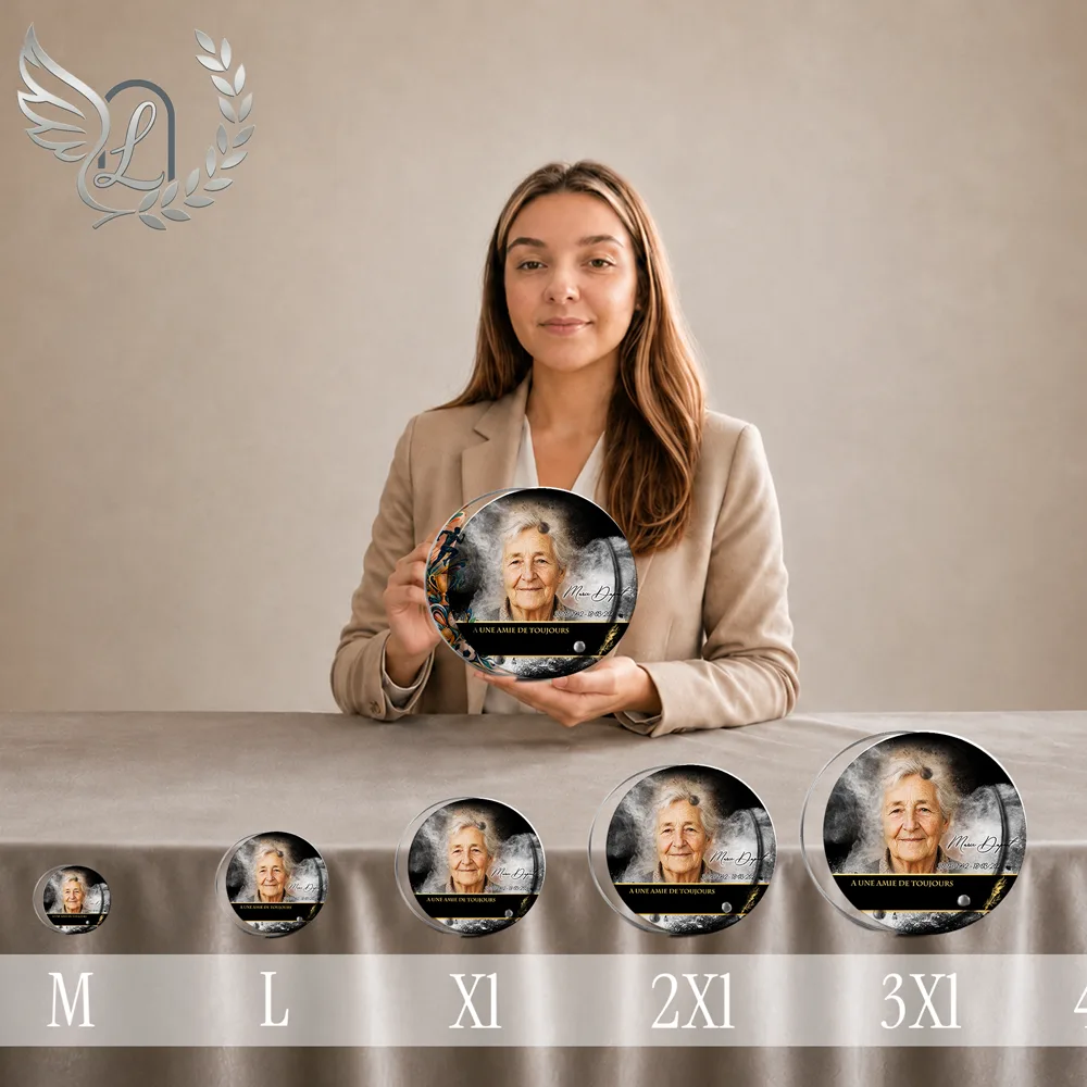 Plaque Circulaire Sport — lefuneraire.com Plaque funéraire Sport Circulaire personnalisée, toutes tailles alignées