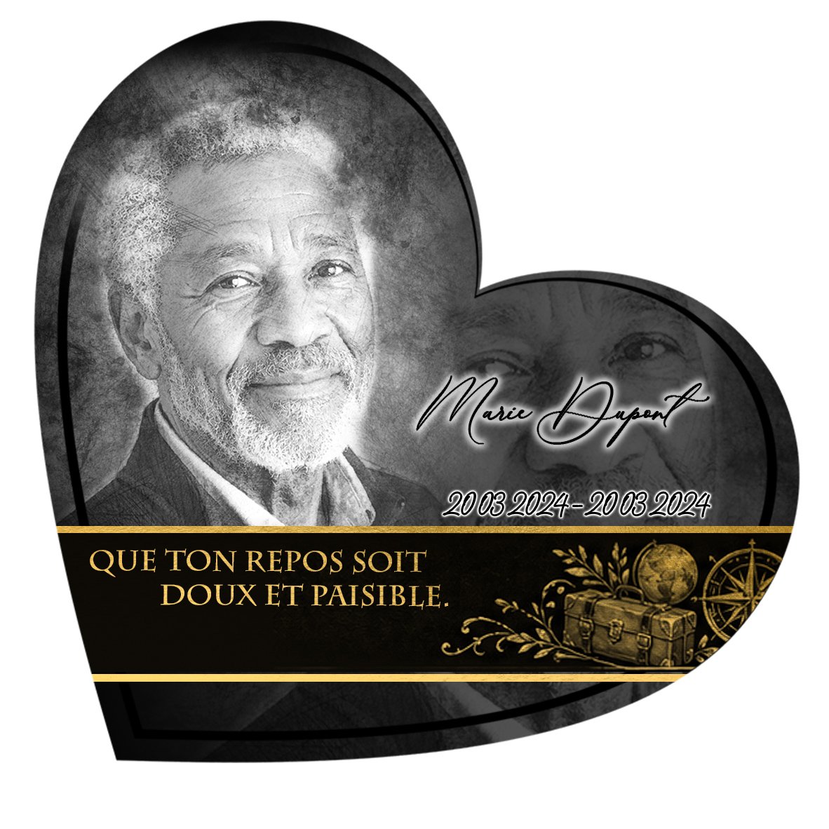 Plaque Cœur Voyage effet Crayon, ambiance complète portrait + fond