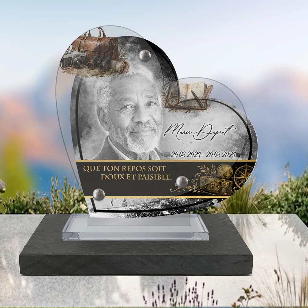 Plaque Cœur Voyage à poser sur socle ardoise du Brésil