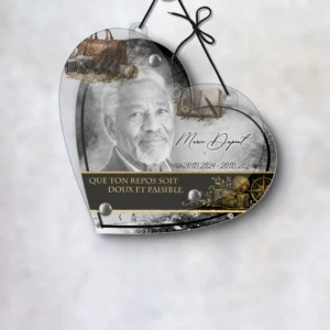 Plaque funéraire cœur voyage suspendue par cordelette, kit de fixation inclus, 1er sous-décor