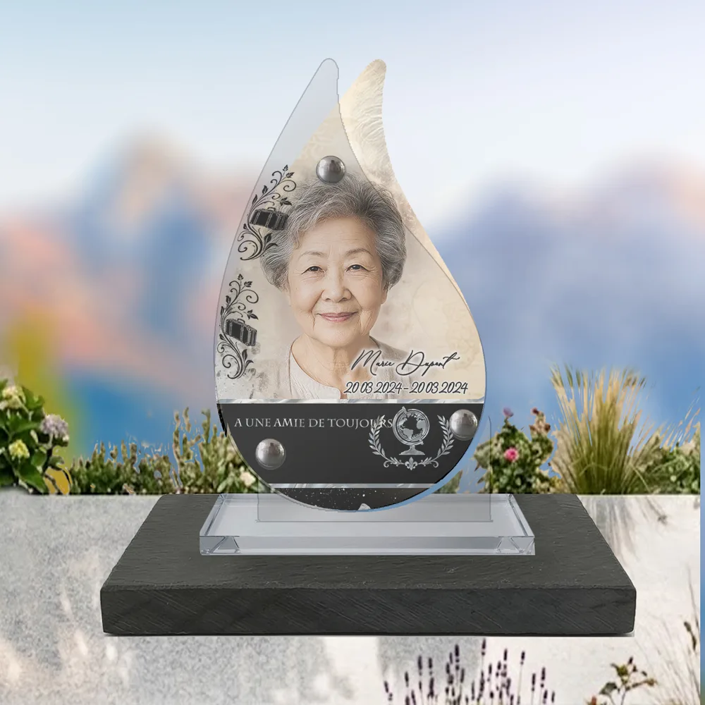 Plaque Flamme Voyage à poser sur socle ardoise du Brésil