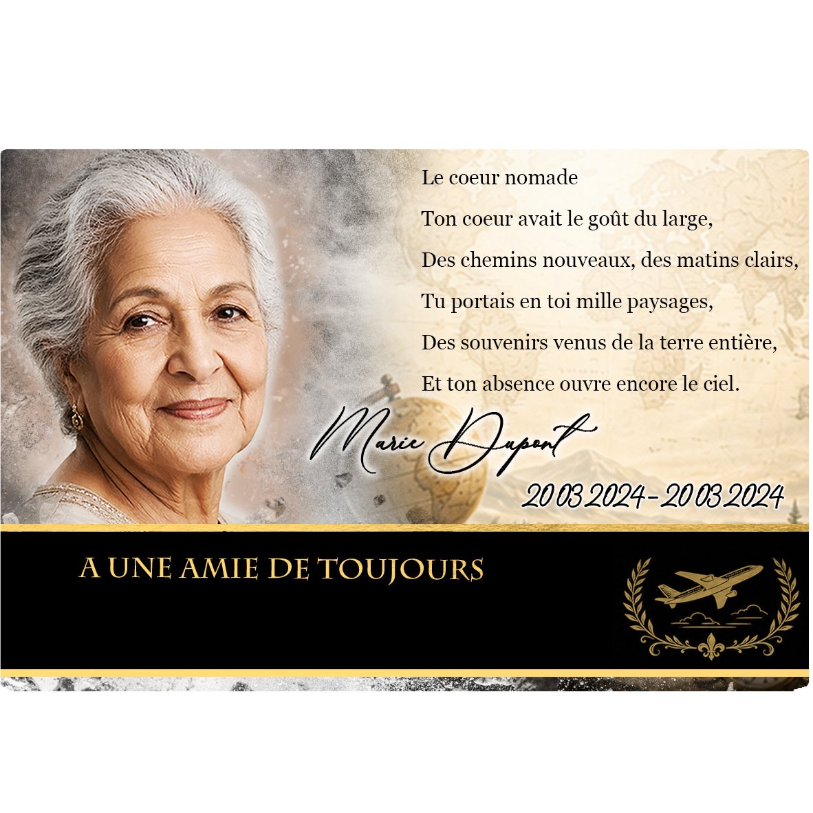 Plaque Panoramique Voyage effet Éclat, ambiance complète portrait + fond