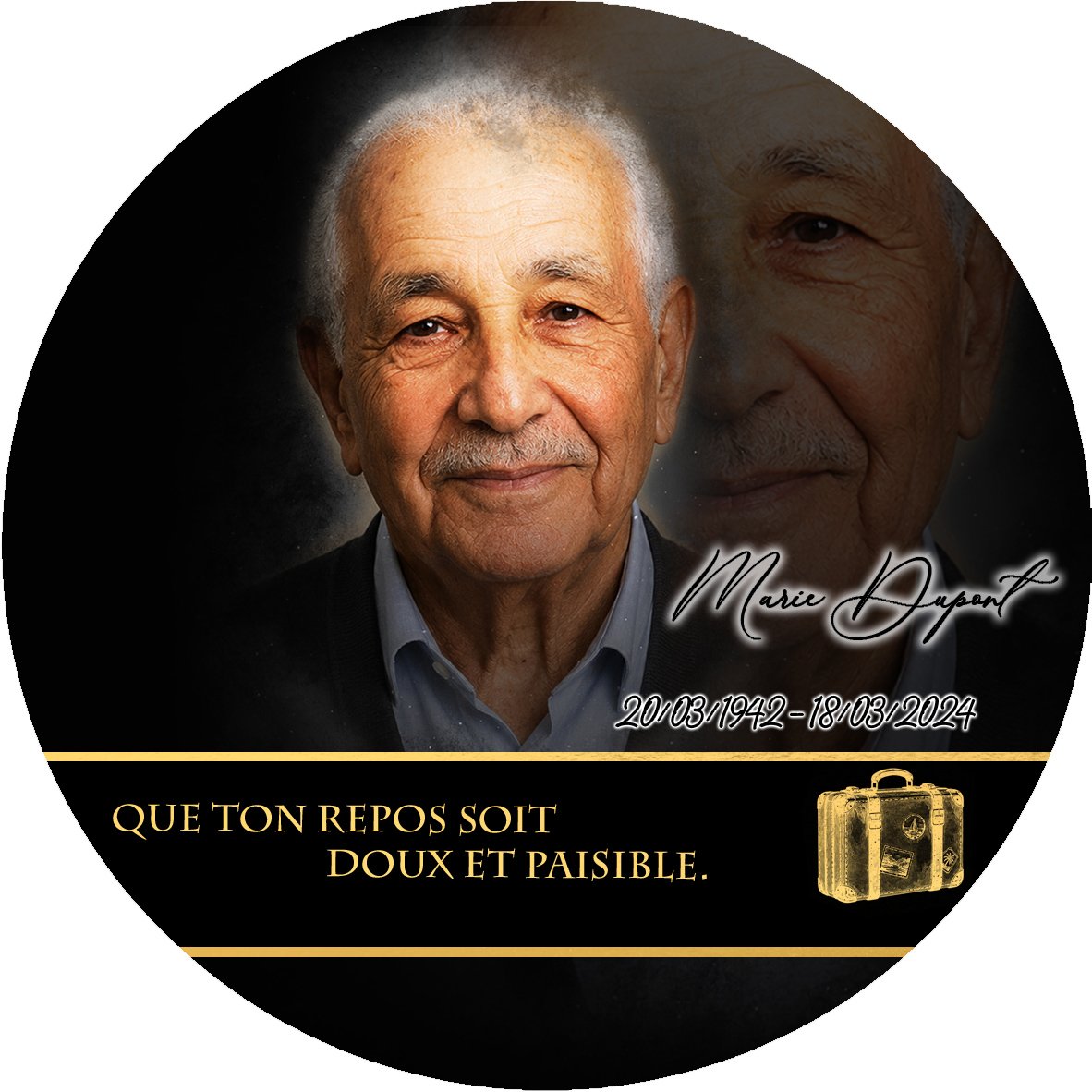 Plaque Circulaire Voyage effet Crayon, ambiance complète portrait + fond