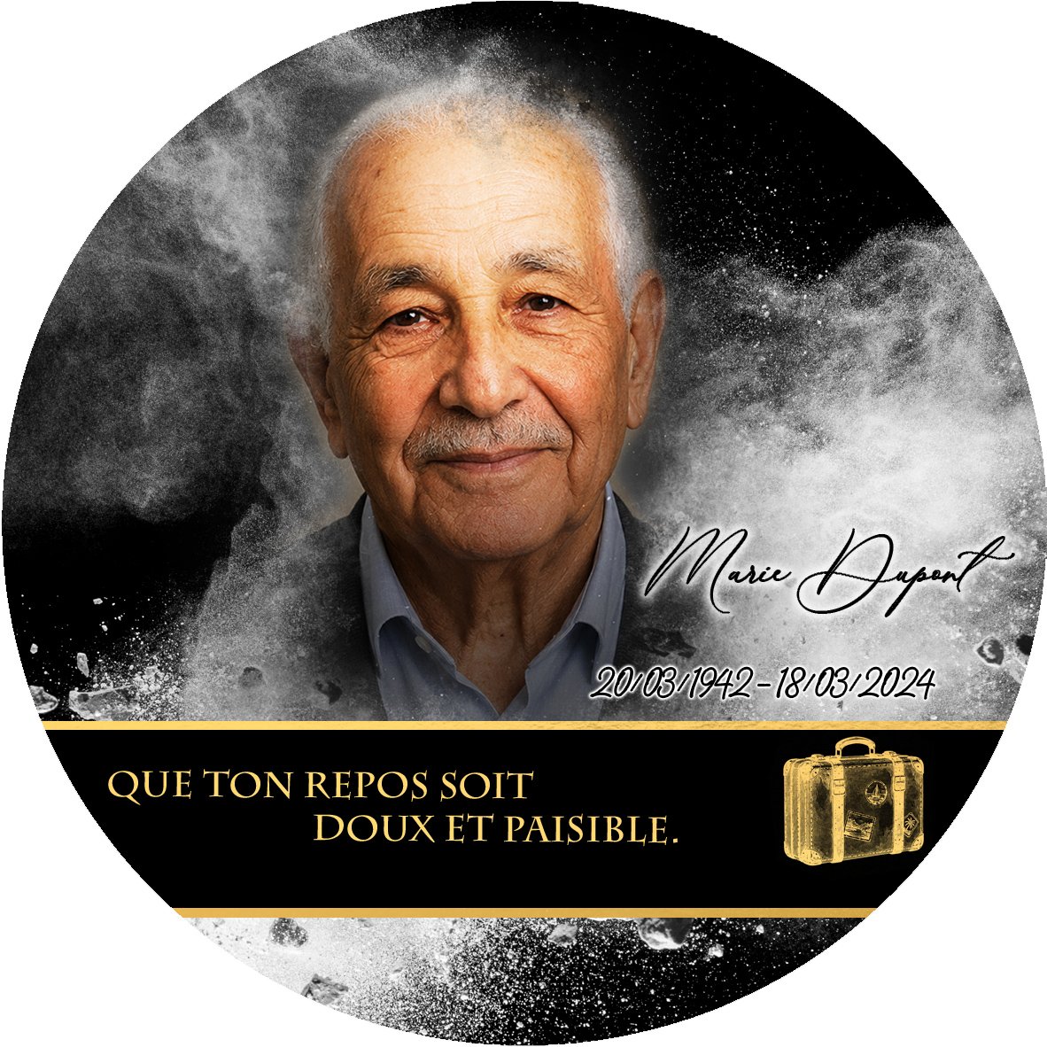 Plaque Circulaire Voyage effet Éclat, ambiance complète portrait + fond
