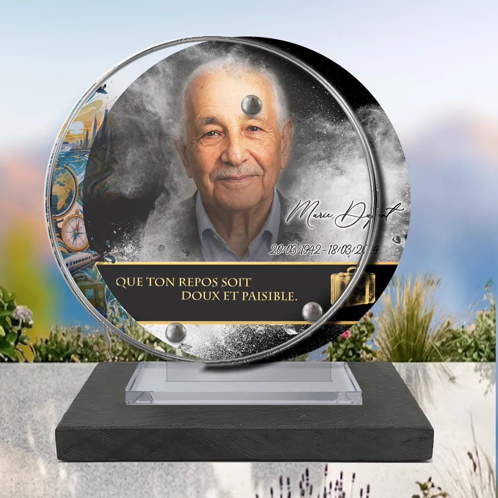 Plaque Circulaire Voyage à poser sur socle ardoise du Brésil